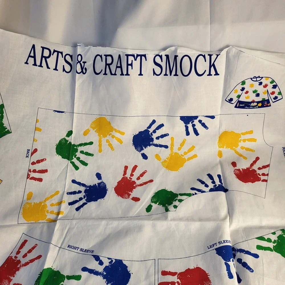 Vtg Sewing Fabric Young Kid's Cut & Sew Craft Smock Apron Finger Paints Cotton